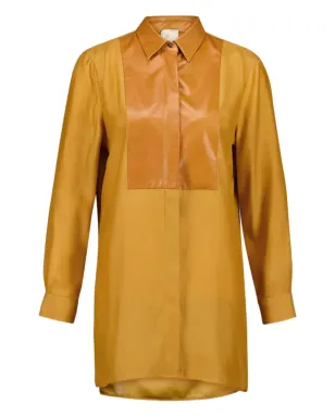 PAULA コスモス レザー・ビブ・シルク シャツ - Yellow - サムネイル1
