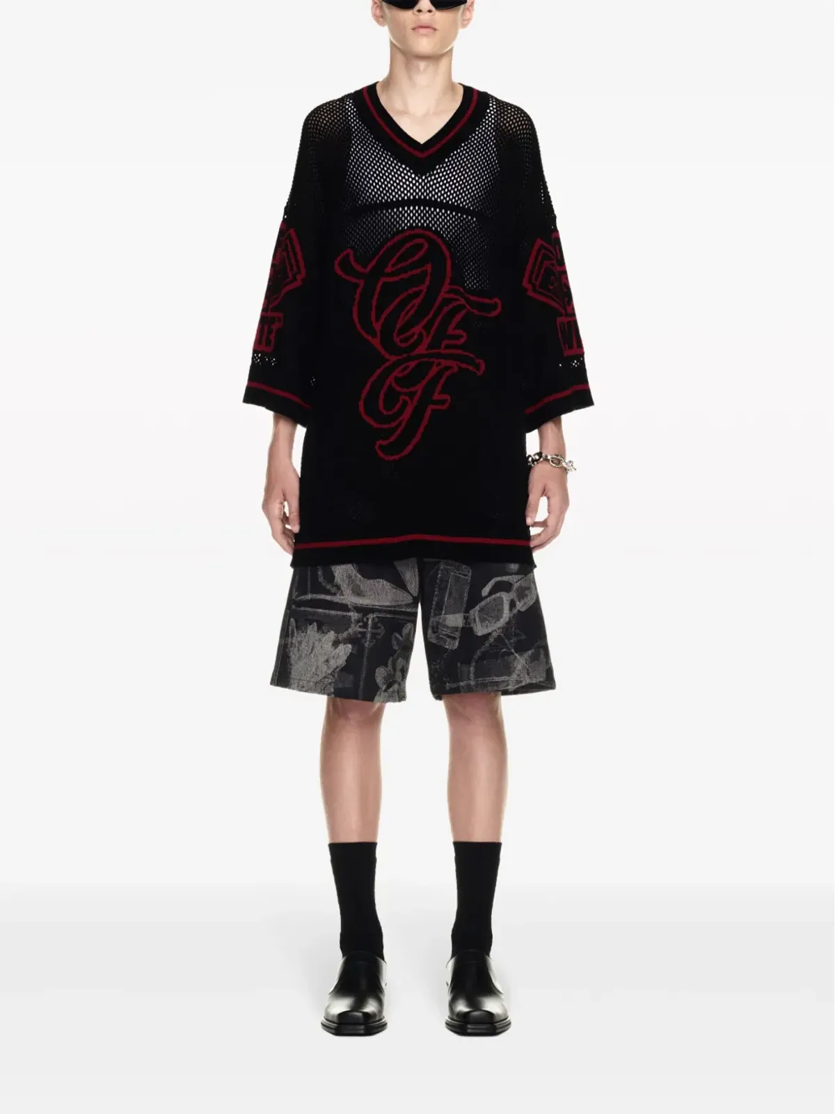 Off-White バーシティ ニットメッシュTシャツ - ブラック - 画像2