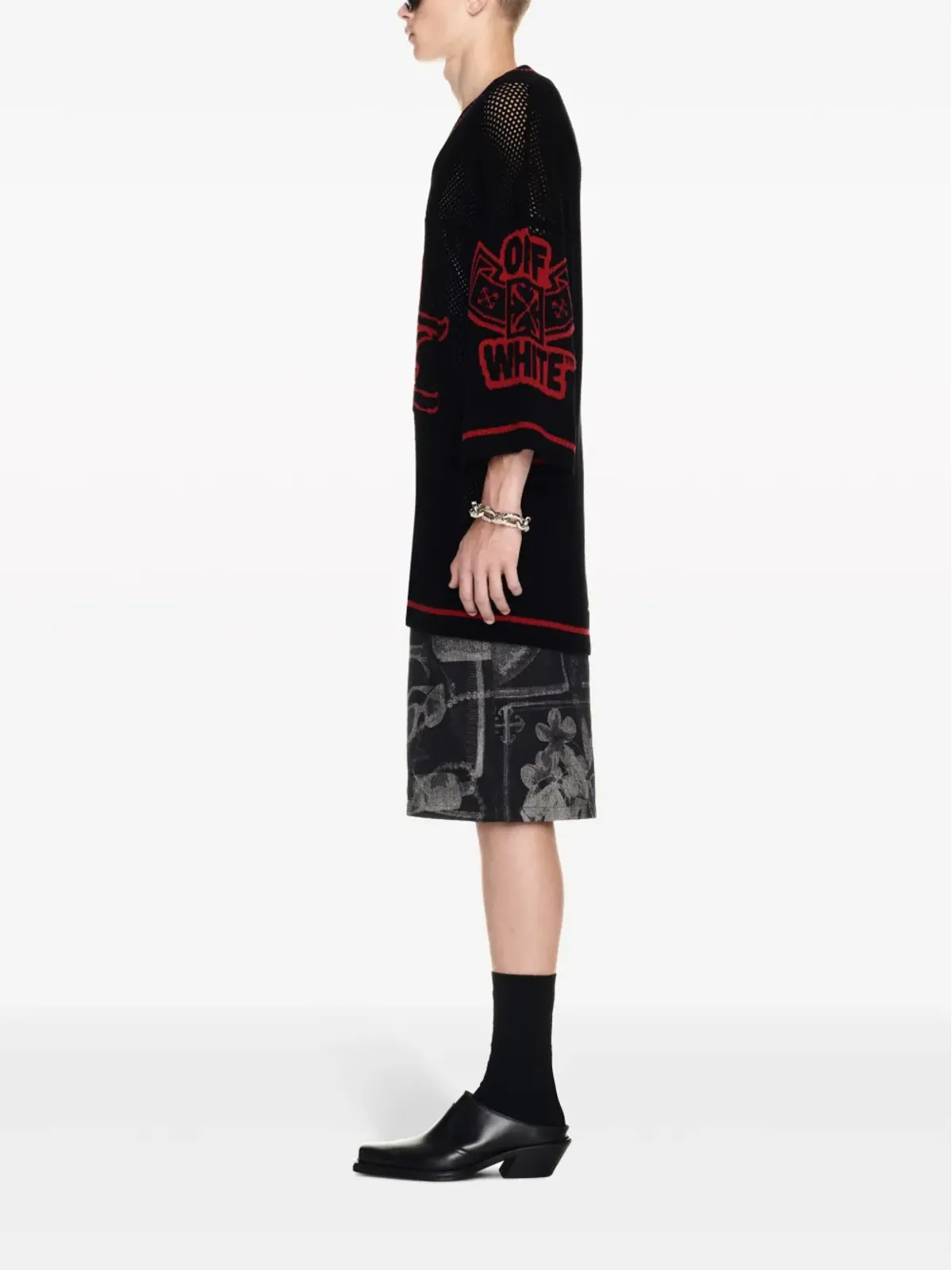 Off-White バーシティ ニットメッシュTシャツ - ブラック - 画像3