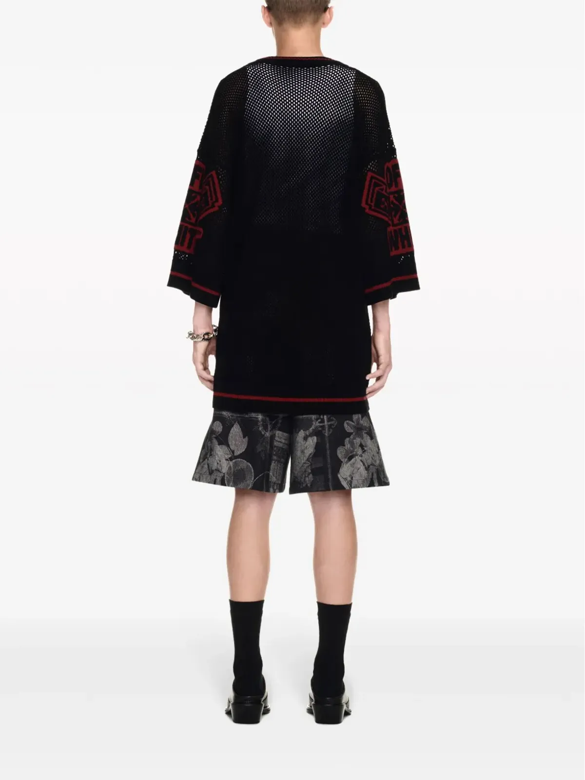 Off-White バーシティ ニットメッシュTシャツ - ブラック - 画像4