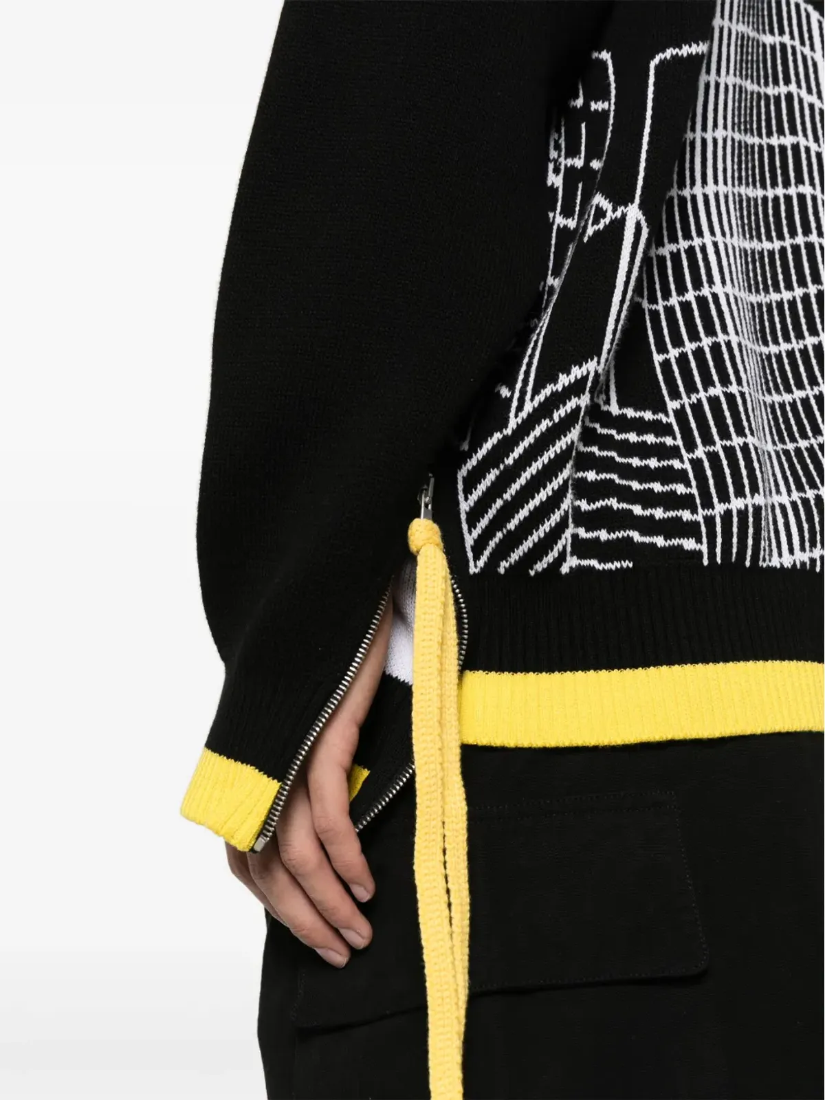 Off-White インターシャ編みニットセーター ブラック - 画像5