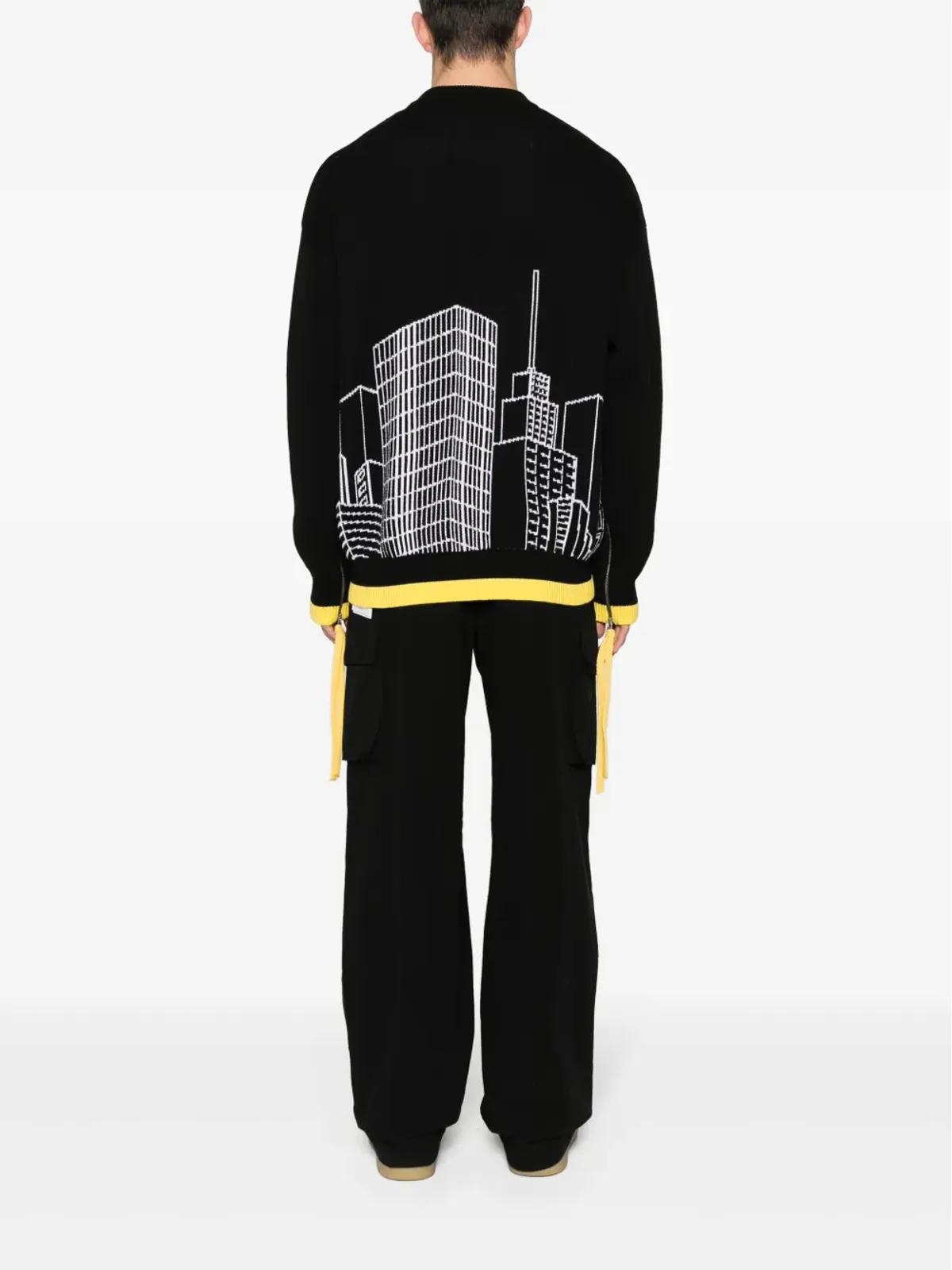 Off-White インターシャ編みニットセーター ブラック - 画像4