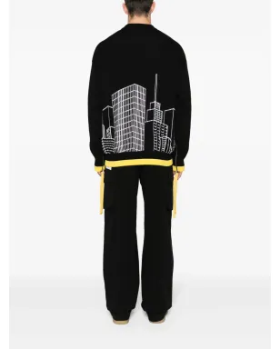 Off-White インターシャ編みニットセーター ブラック - サムネイル4