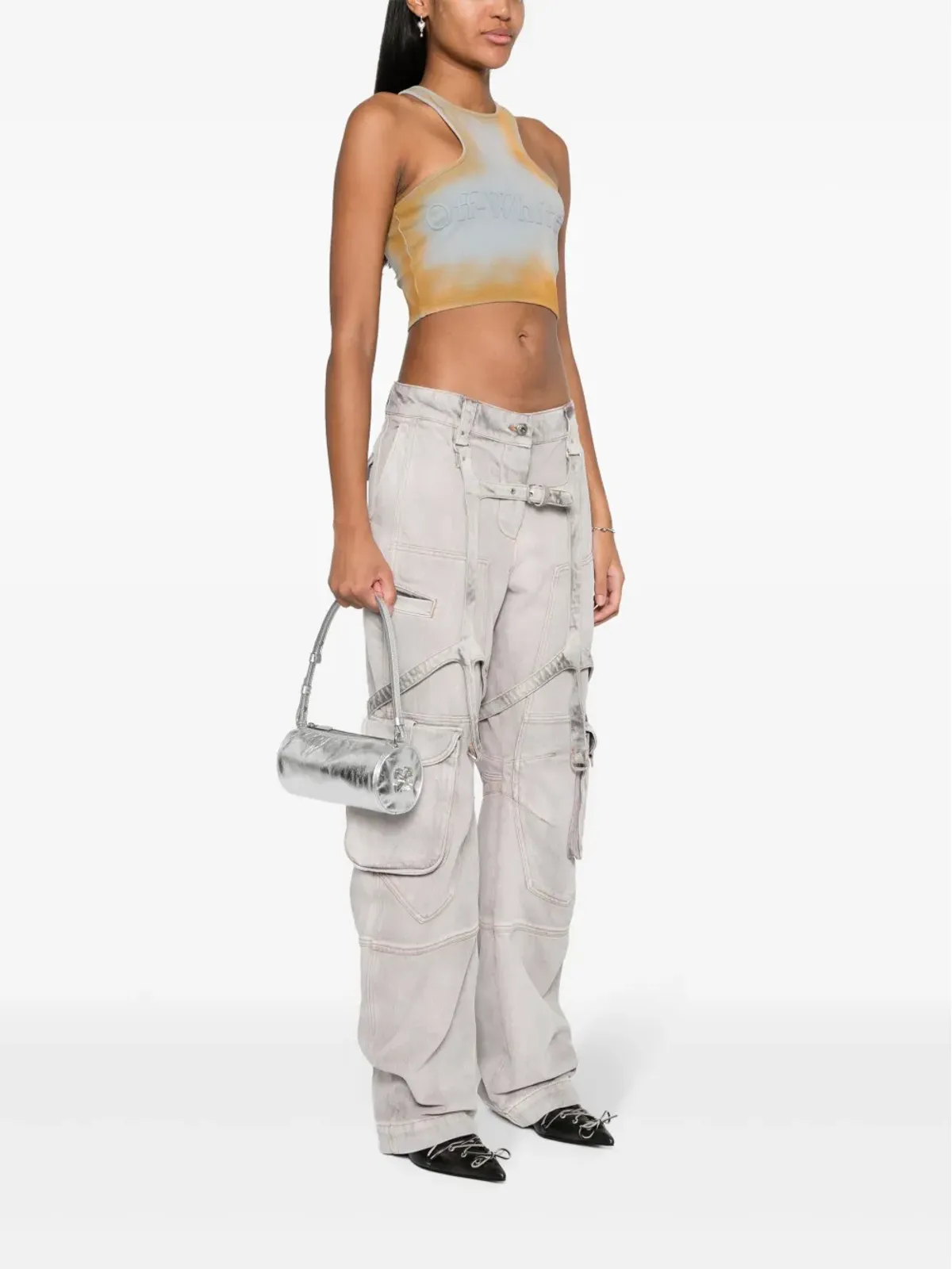 Off-White 小型円筒形レザーショルダーバッグ - シルバー - 画像2