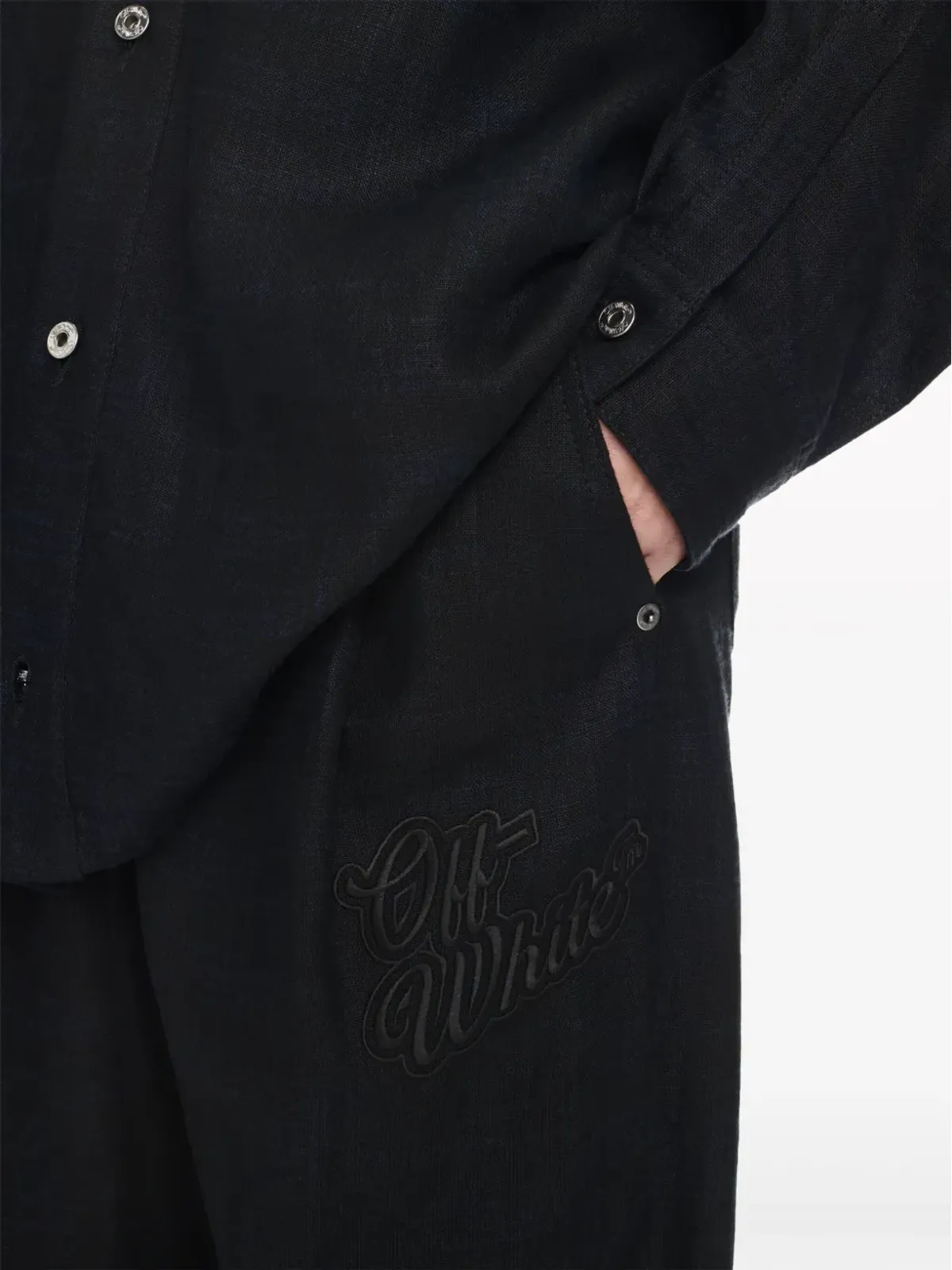 Off-White ワイドレッグリネンパンツ - ブラック - 画像5