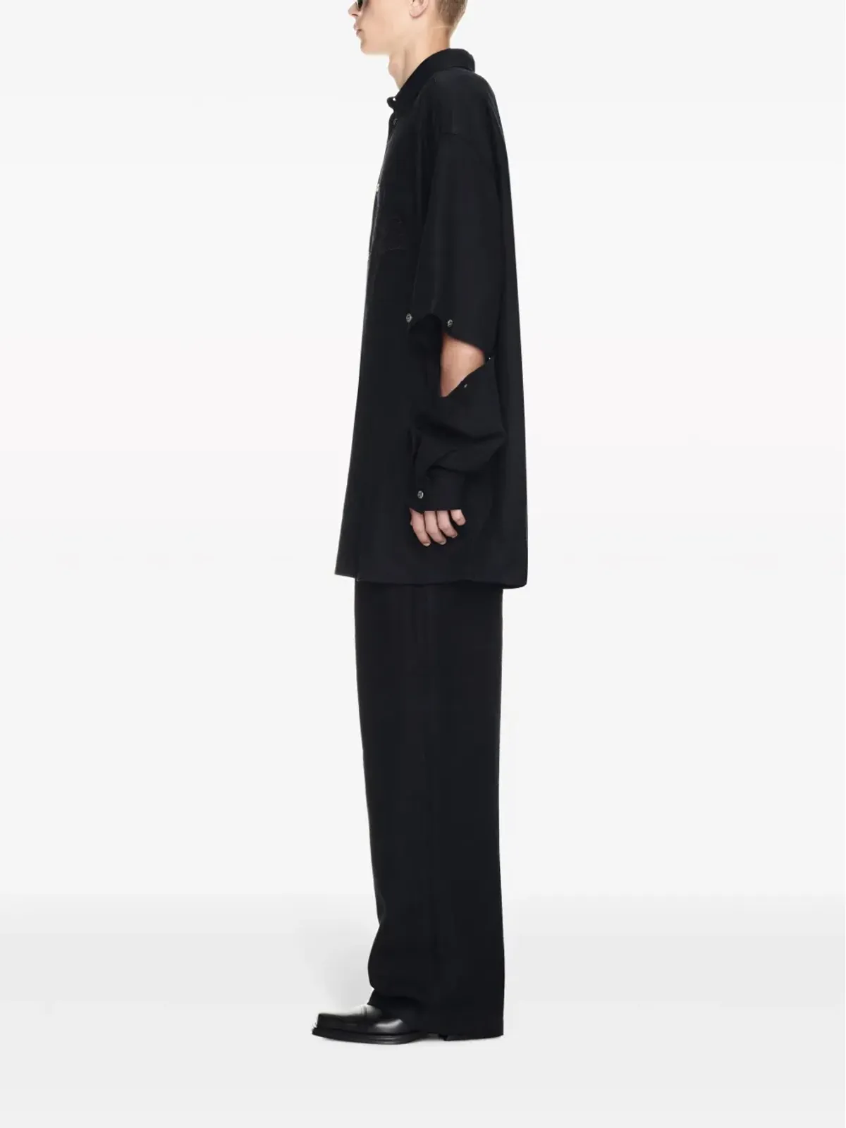 Off-White ワイドレッグリネンパンツ - ブラック - 画像3