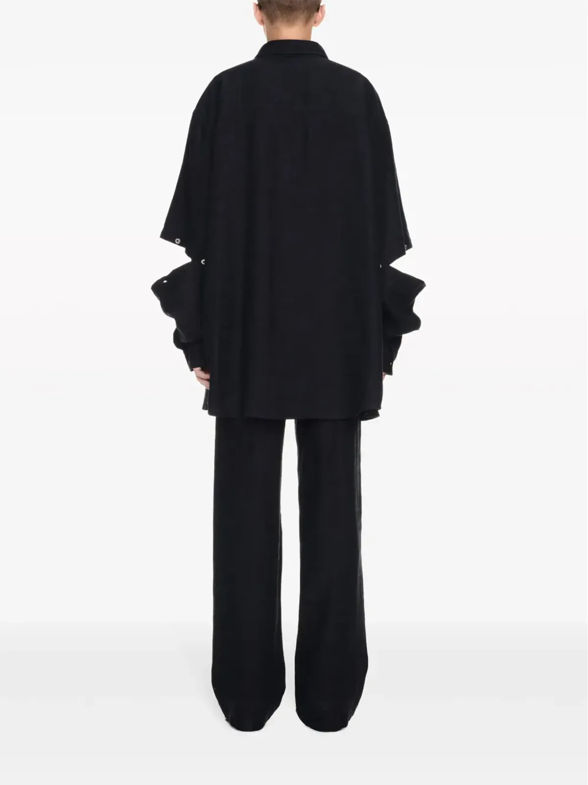 Off-White ワイドレッグリネンパンツ - ブラック - 画像4