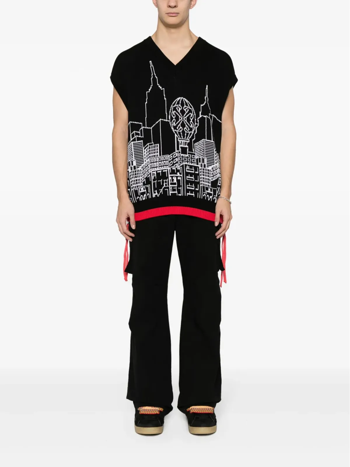 Off-White インターシャニット ノースリーブ ジャンパー ブラック - 画像2