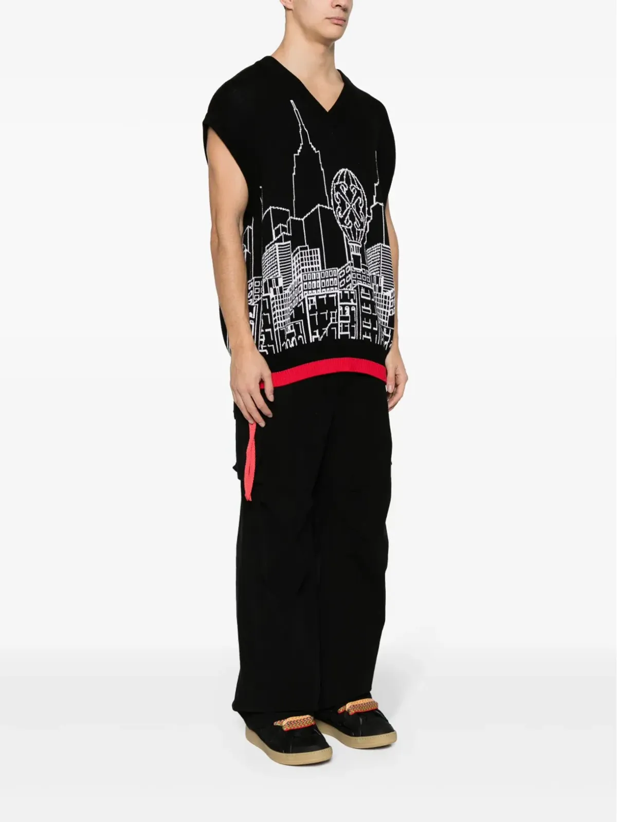 Off-White インターシャニット ノースリーブ ジャンパー ブラック - 画像3