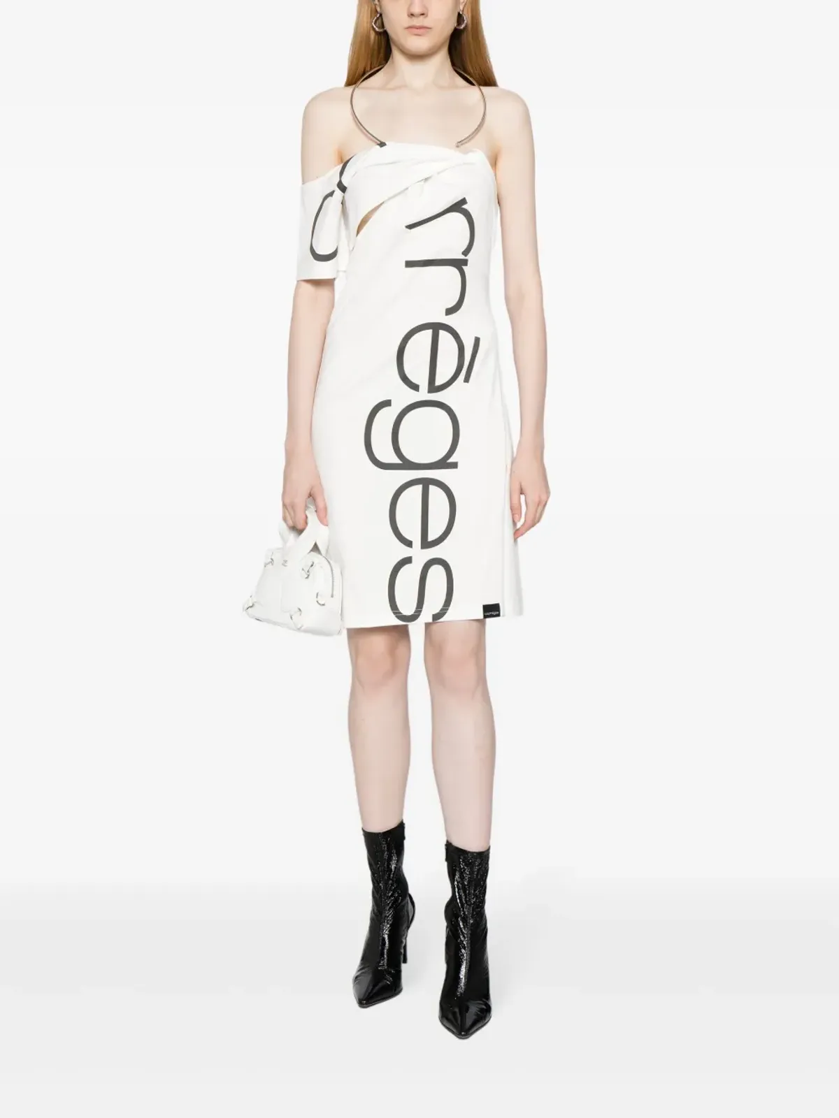 Courrèges ロゴプリント ワンショルダードレス - ホワイト - 画像2