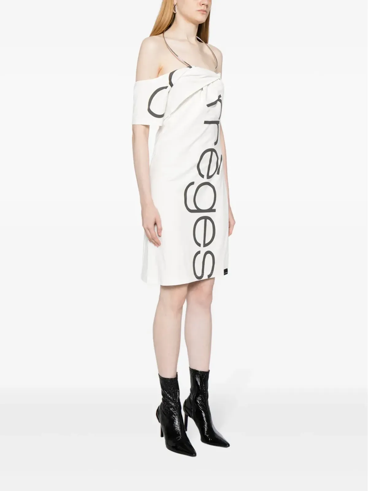 Courrèges ロゴプリント ワンショルダードレス - ホワイト - 画像3