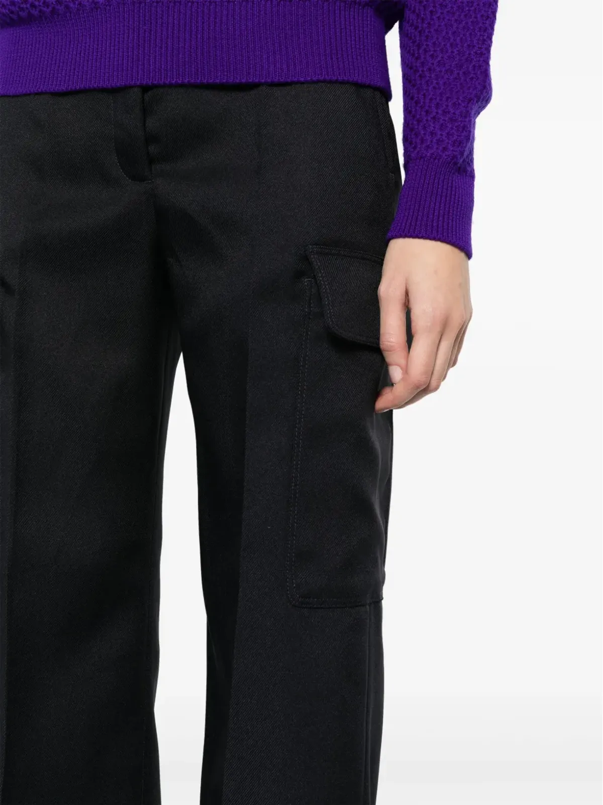Stella McCartney ブラック プレスドクリース カーゴポケット ストレートパンツ - 画像5
