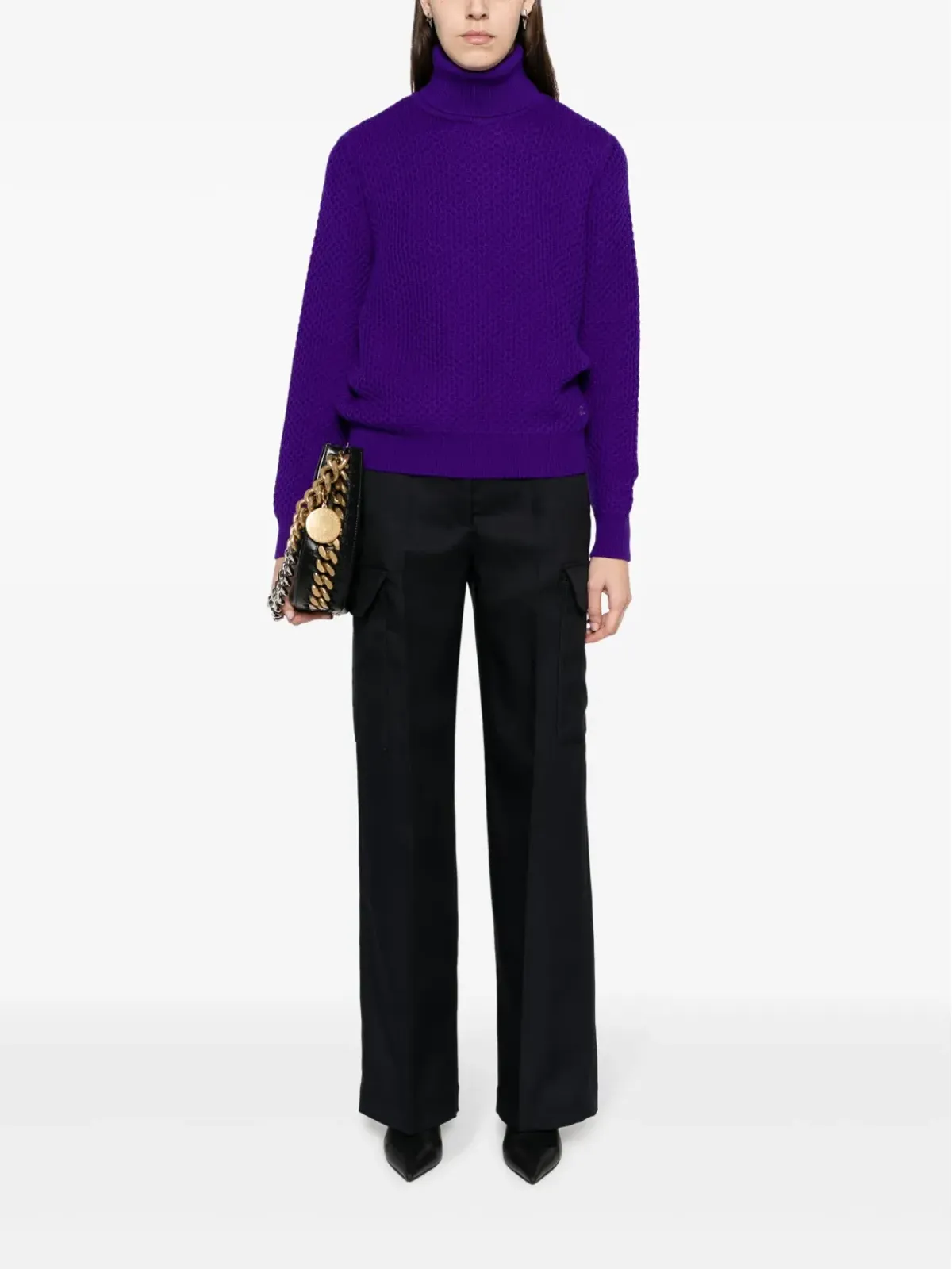 Stella McCartney ブラック プレスドクリース カーゴポケット ストレートパンツ - 画像2