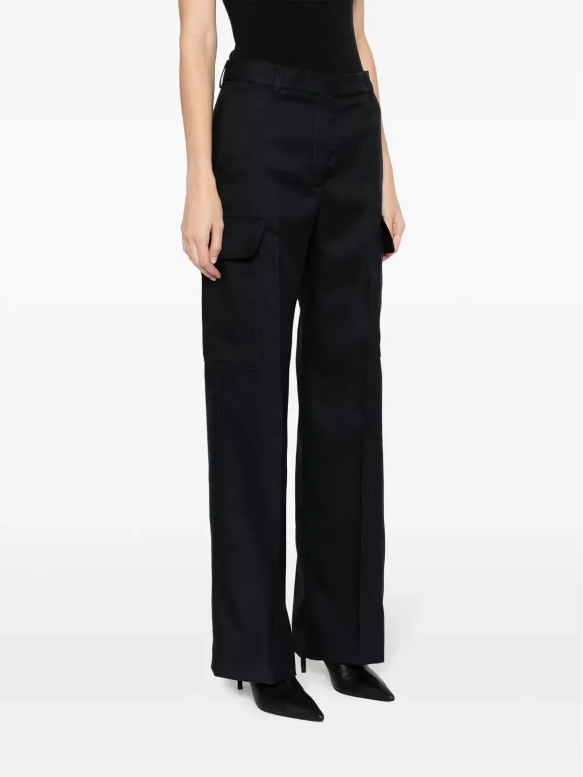 Stella McCartney ブラック プレスドクリース カーゴポケット ストレートパンツ - 画像3