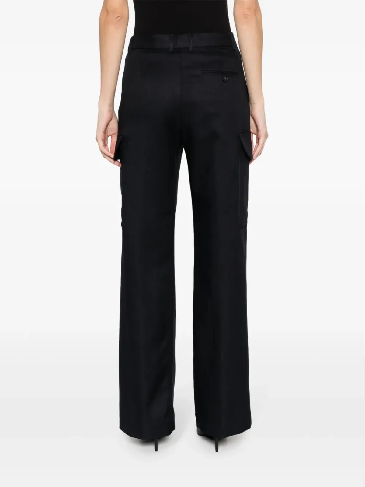 Stella McCartney ブラック プレスドクリース カーゴポケット ストレートパンツ - 画像4
