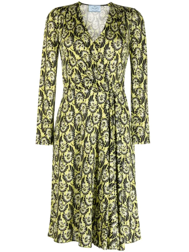 Prada Pre-Owned Prada Pre-Owned 抽象柄シルクドレス - グリーンの商品画像