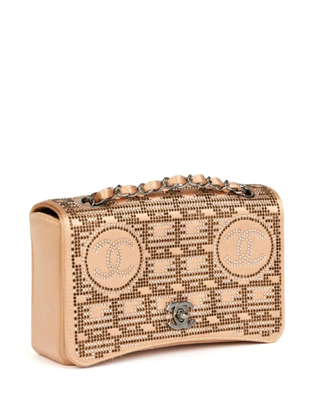 CHANEL ビンテージ 2002年 ラインストーン装飾 ショルダーバッグ ニュートラルカラー - 画像3