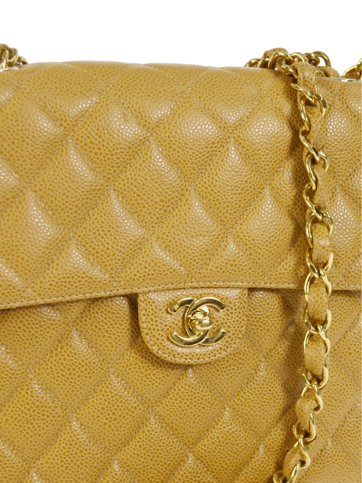 CHANEL ビンテージ 2002年 ジャンボ クラシックフラップ ショルダーバッグ ベージュ系 - 画像3