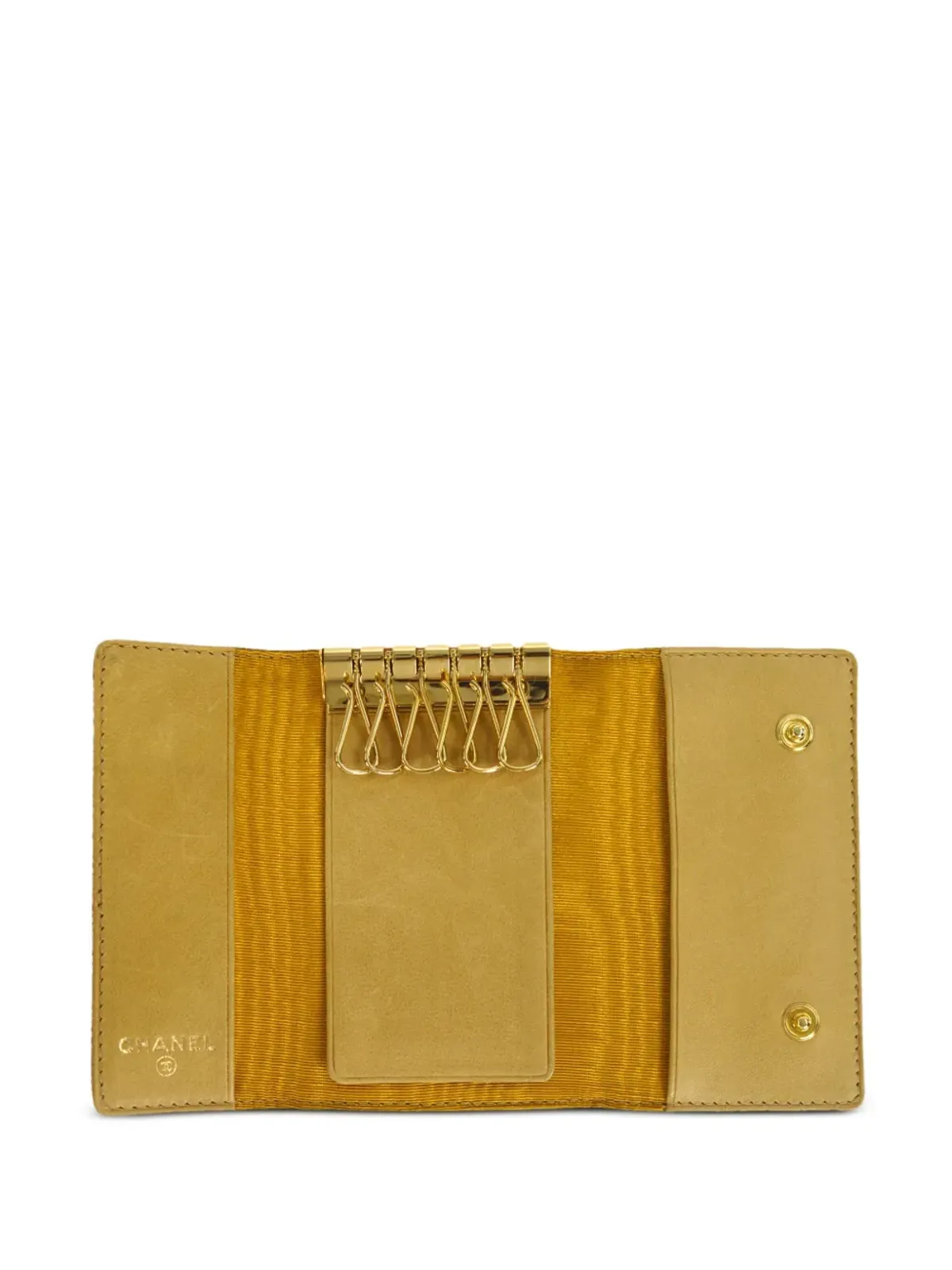 CHANEL ビンテージ 2002 CCキャビアレザー キーケース - イエロー - 画像4