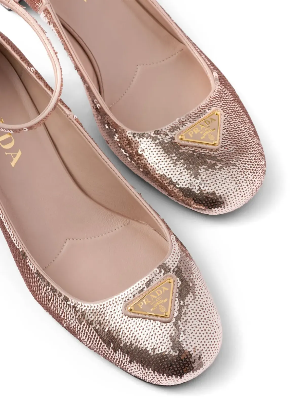 Prada 35mm トライアングルロゴ スパンコールディテール パンプス ピンク - 画像5