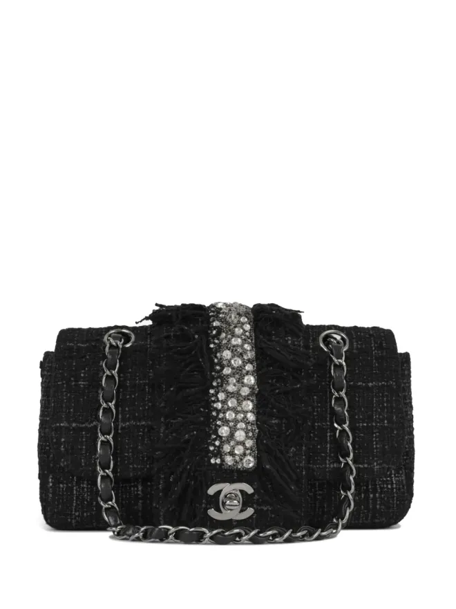 CHANEL Pre-Owned CHANEL ビンテージ 2002年製 小型クラシックフラップ ツイード ショルダーバッグ - ブラックの商品画像