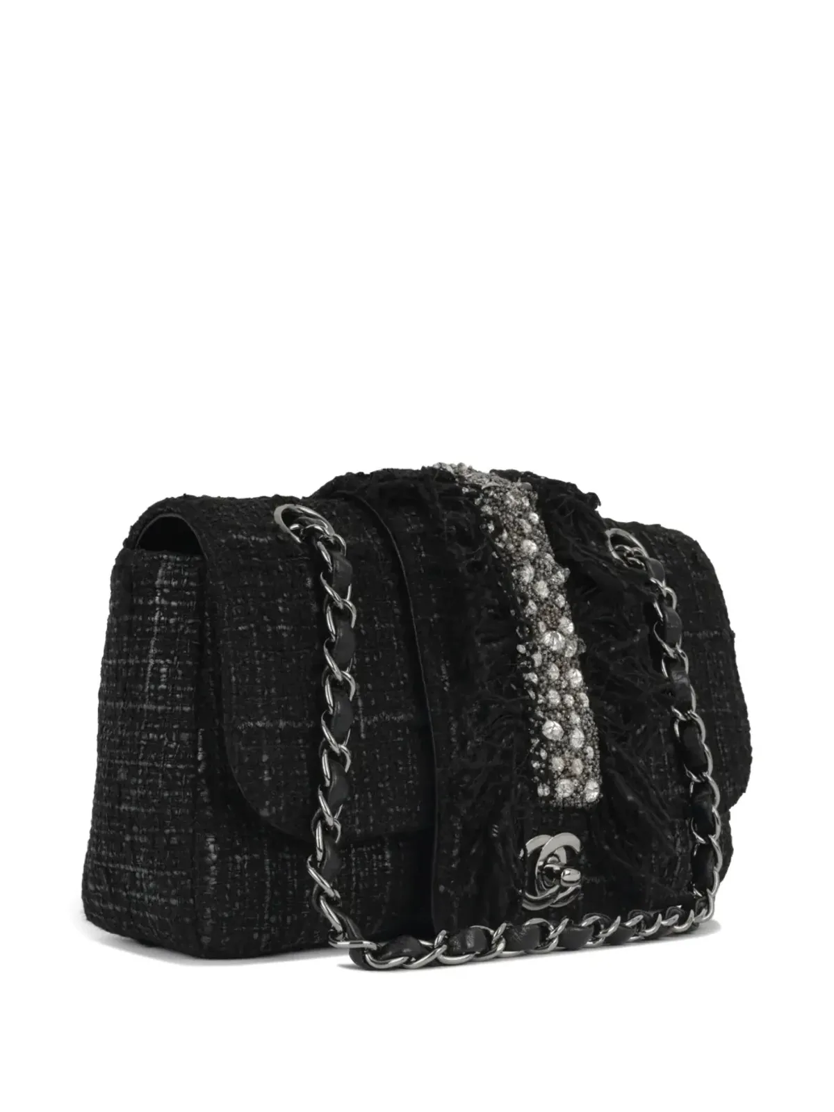 CHANEL ビンテージ 2002年製 小型クラシックフラップ ツイード ショルダーバッグ - ブラック - 画像2