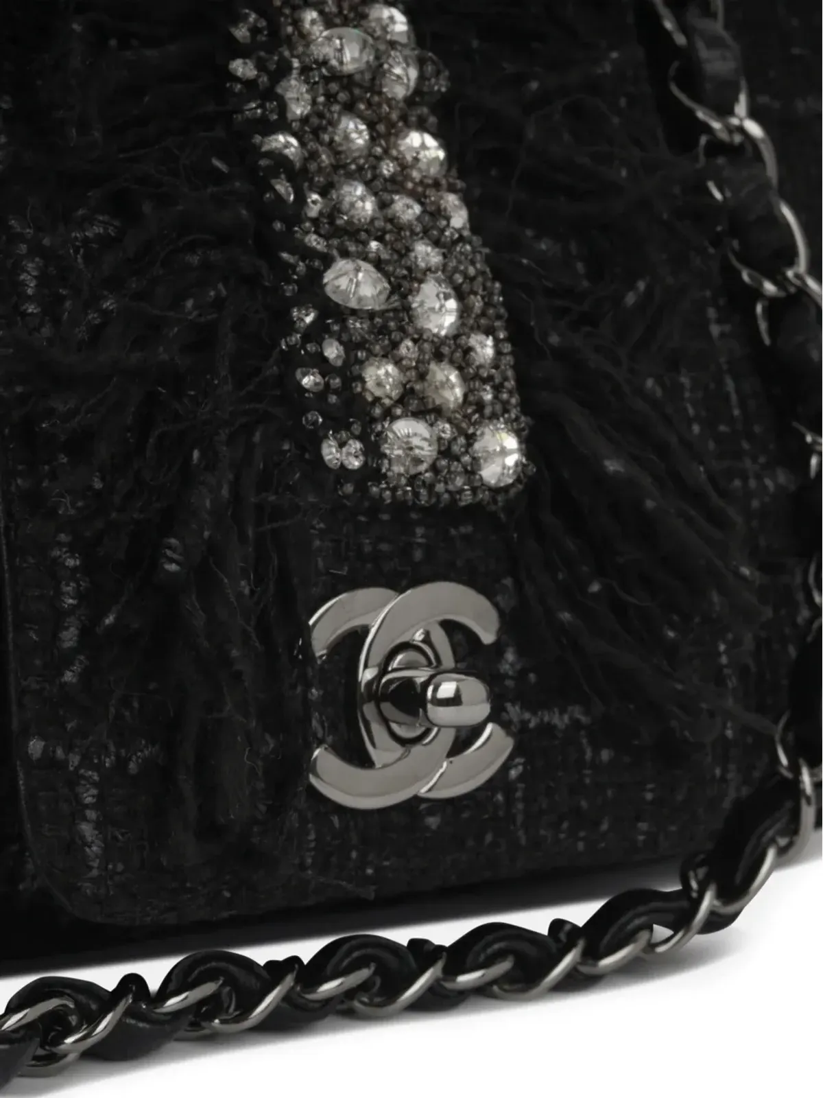 CHANEL ビンテージ 2002年製 小型クラシックフラップ ツイード ショルダーバッグ - ブラック - 画像3