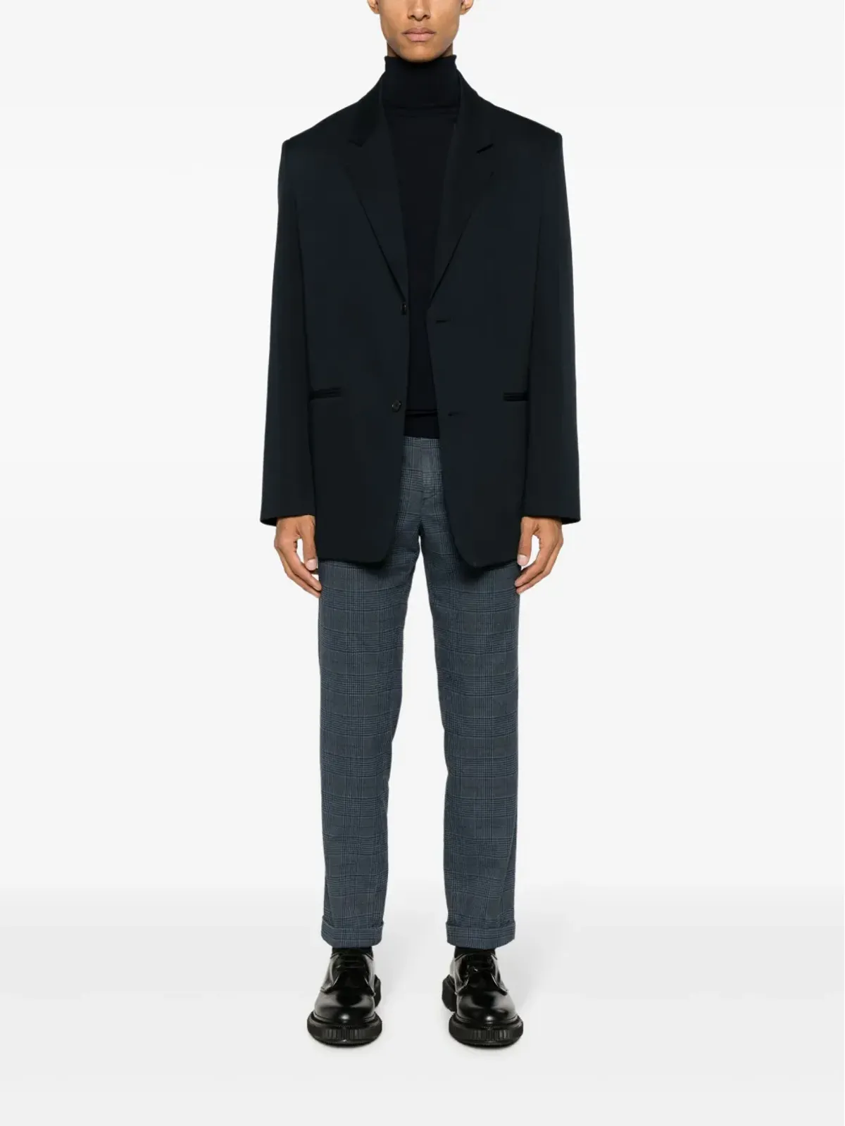 Piacenza Cashmere ウール細編みセーター - ネイビーブルー - 画像2