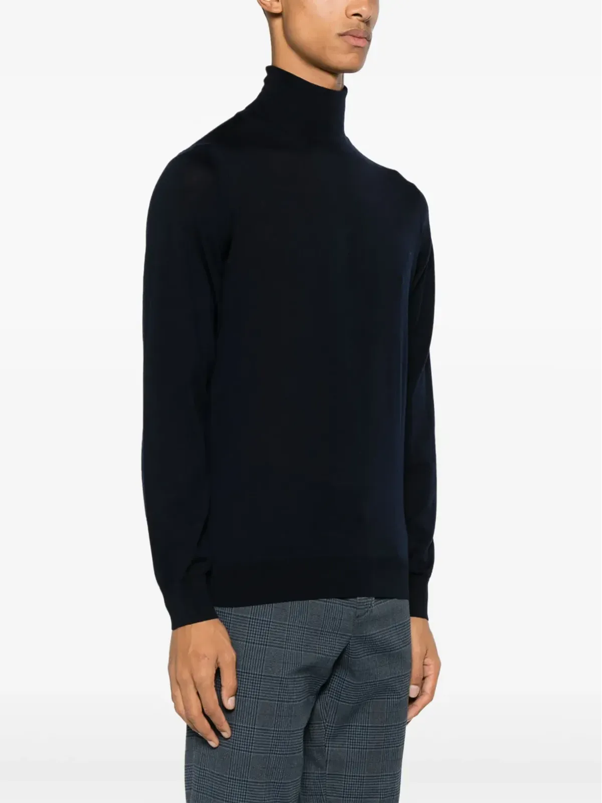 Piacenza Cashmere ウール細編みセーター - ネイビーブルー - 画像3