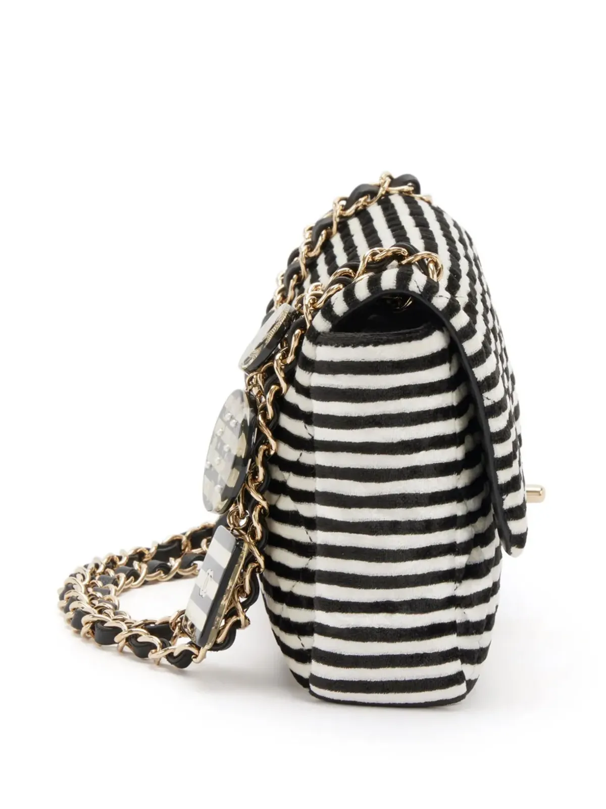CHANEL ビンテージ 2006 クラシックフラップ ストライプ柄ショルダーバッグ ブラック - 画像3