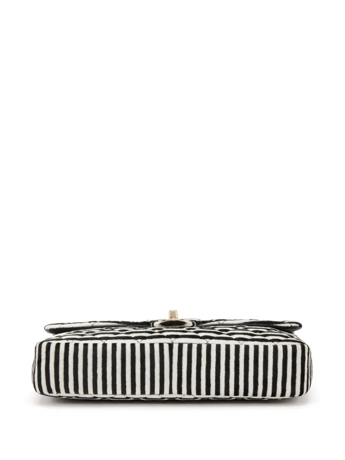 CHANEL ビンテージ 2006 クラシックフラップ ストライプ柄ショルダーバッグ ブラック - 画像4