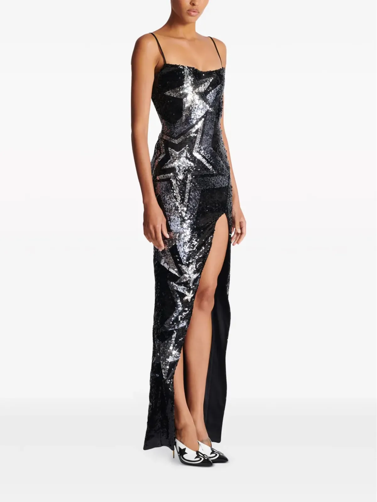 Balmain スター柄スパンコール付きマキシドレス - ブラック - 画像3