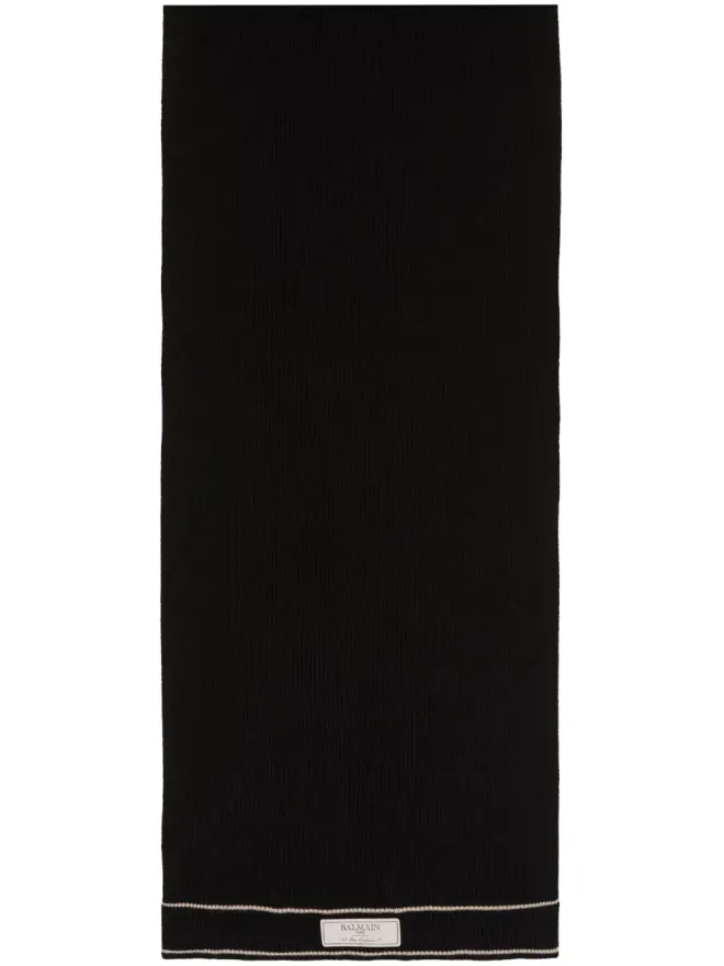 BALMAIN Balmain ラベルパッチ メリノウール スカーフ - ブラックの商品画像