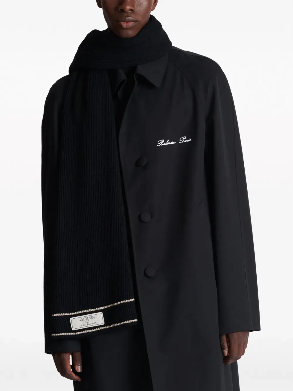 Balmain ラベルパッチ メリノウール スカーフ - ブラック - 画像3