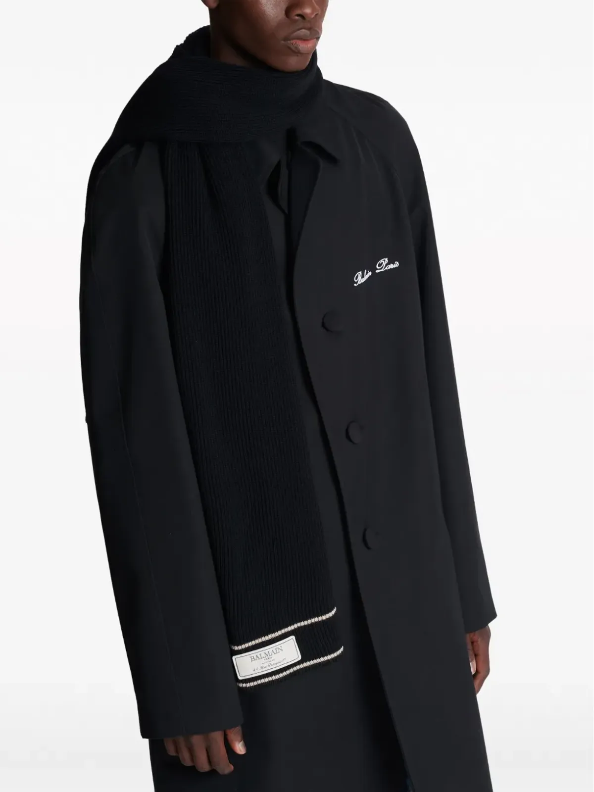 Balmain ラベルパッチ メリノウール スカーフ - ブラック - 画像4