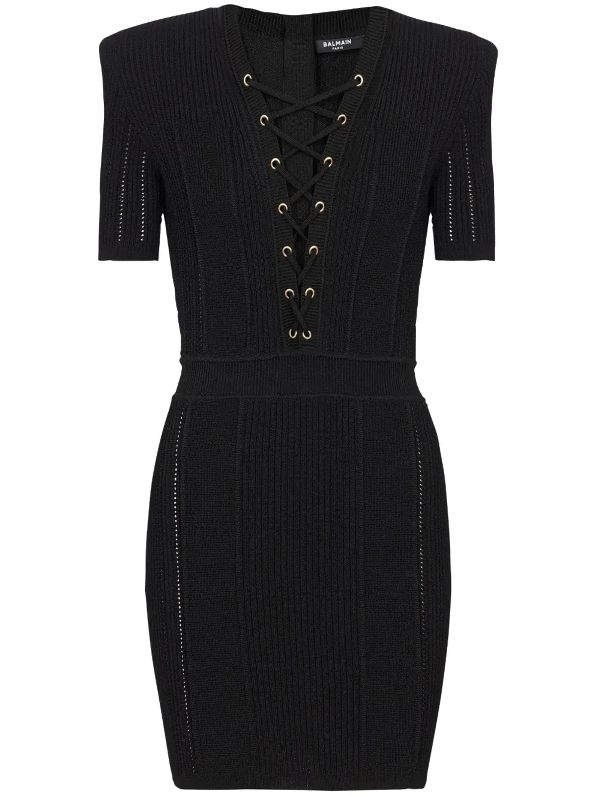 Balmain Vネック レースアップ ミニドレス - ブラック - 画像1