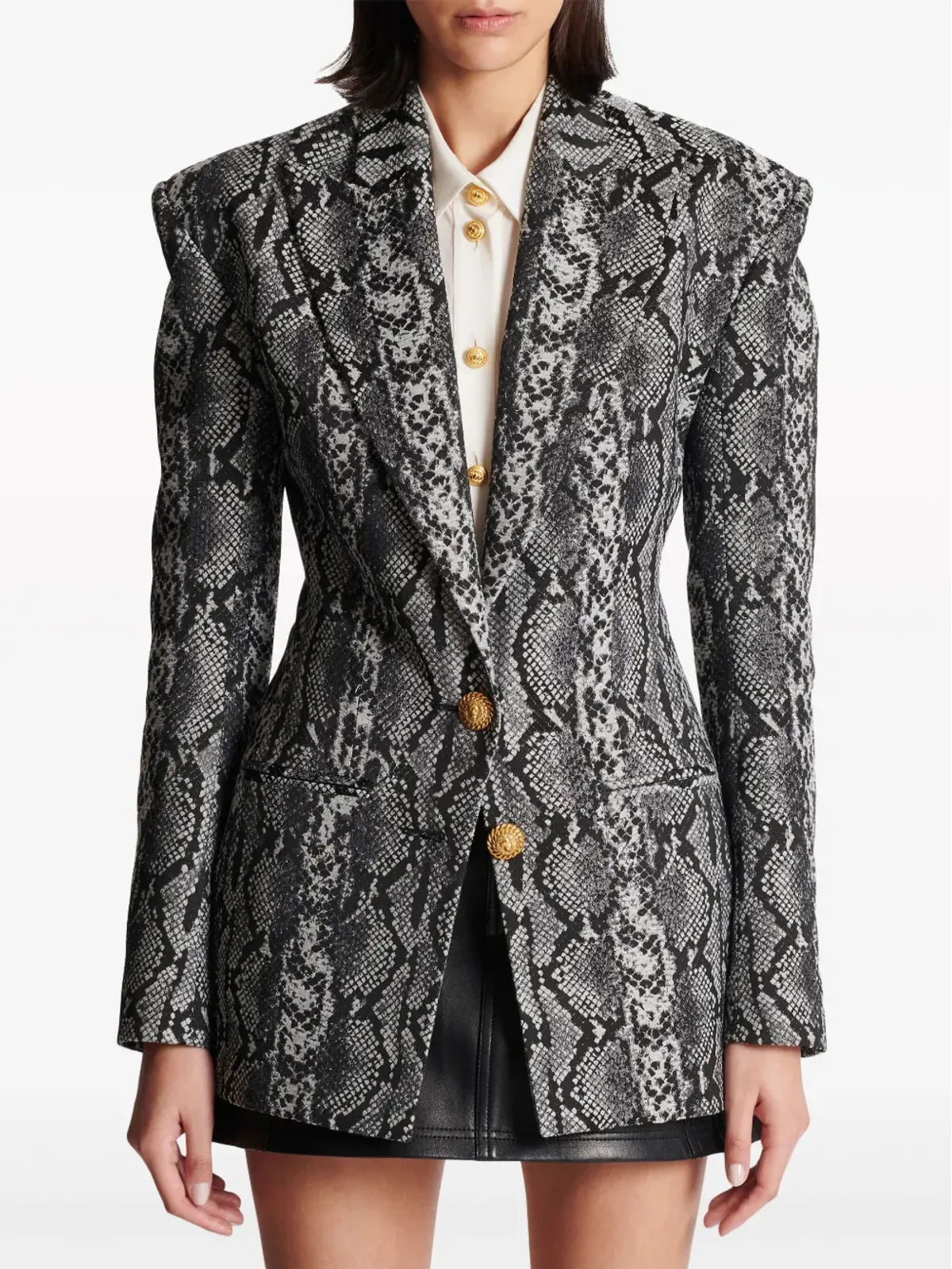 Balmain 2ボタン蛇皮柄ブレザー - グレー - 画像5