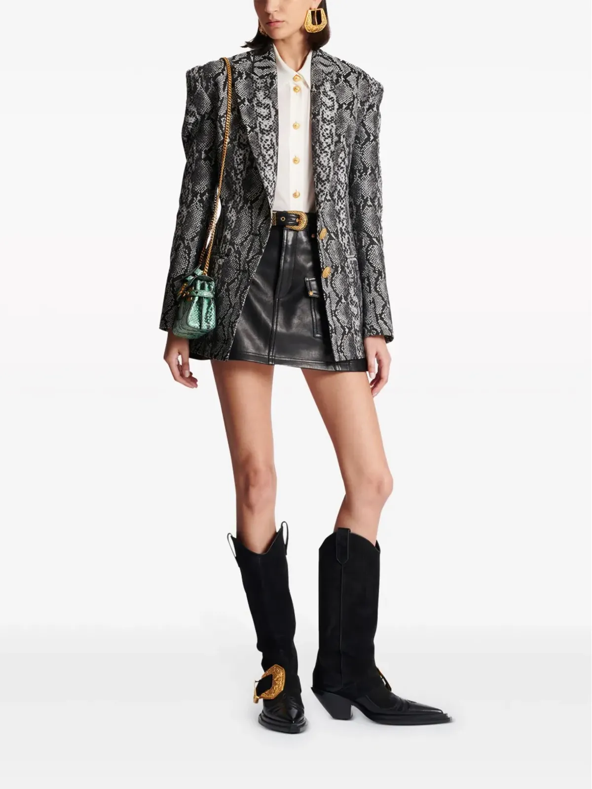 Balmain 2ボタン蛇皮柄ブレザー - グレー - 画像2