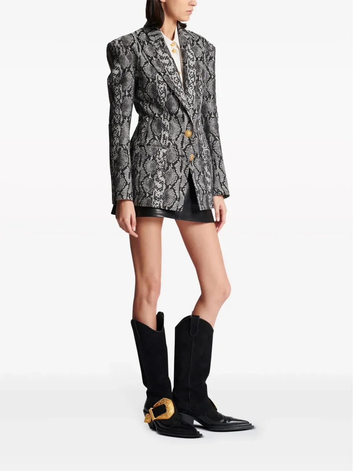 Balmain 2ボタン蛇皮柄ブレザー - グレー - 画像3
