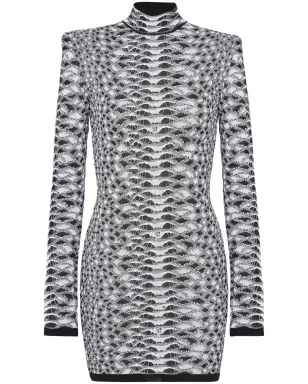 Balmain パイソン柄ジャカード編みミニドレス - ブラック - サムネイル1