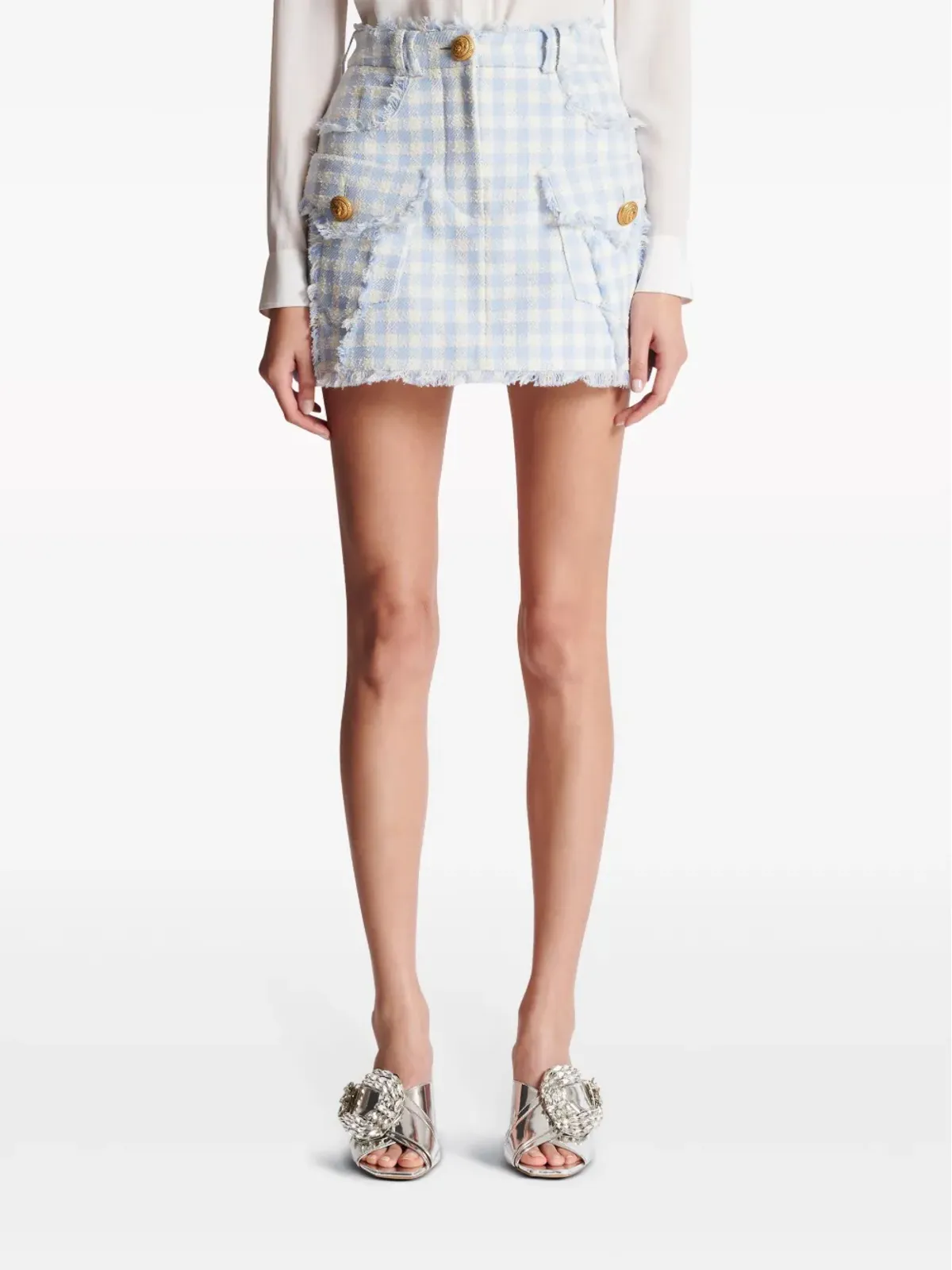 Balmain ギンガムチェック柄Aラインミニスカート ブルー - 画像5