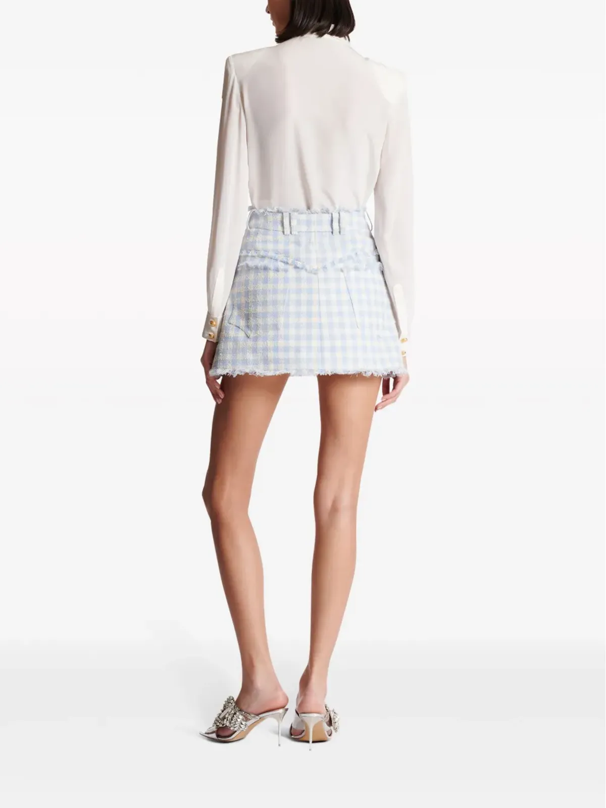 Balmain ギンガムチェック柄Aラインミニスカート ブルー - 画像4