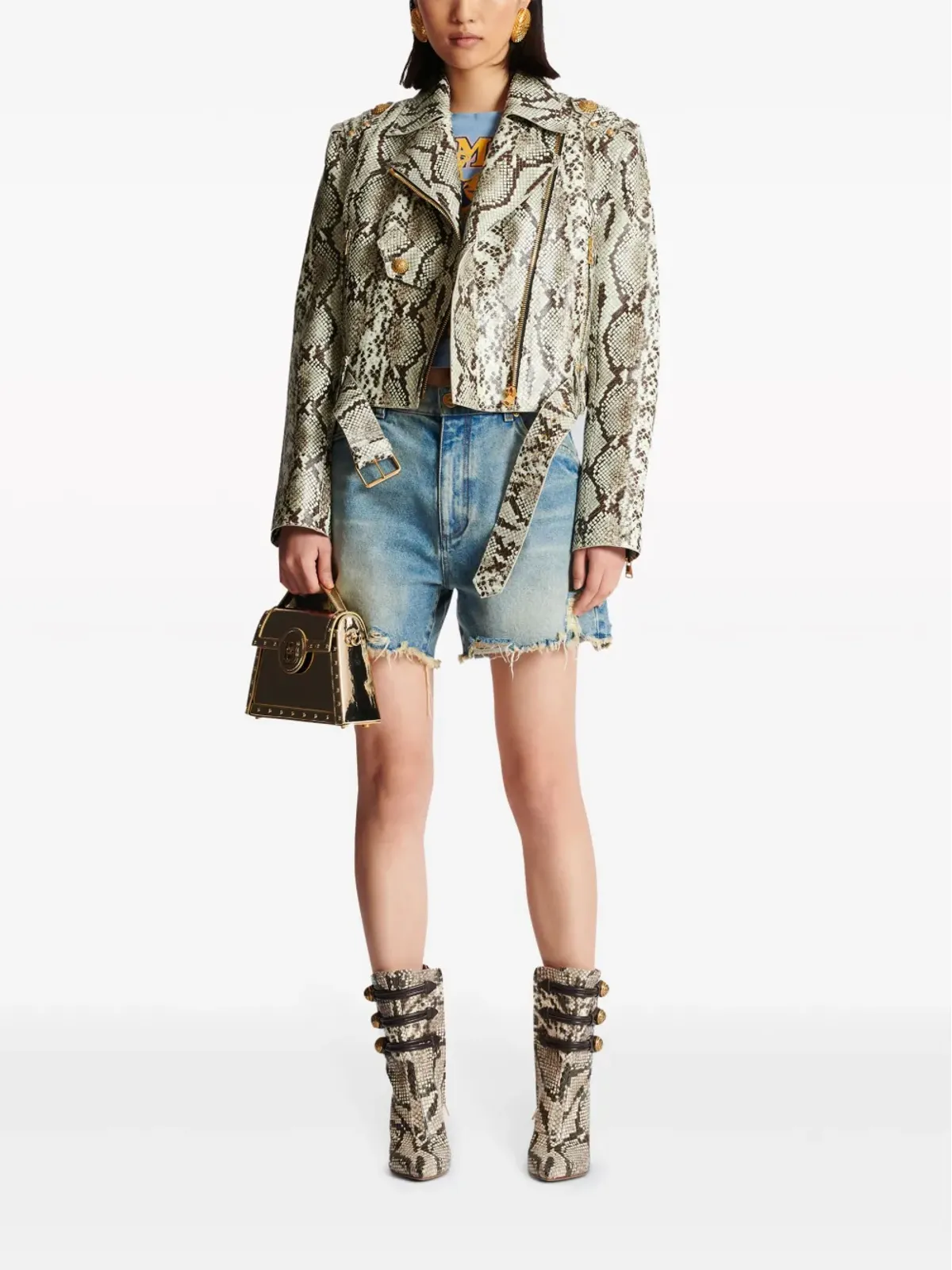 Balmain ミッドライズ ほつれヘムデニムショーツ - 画像2