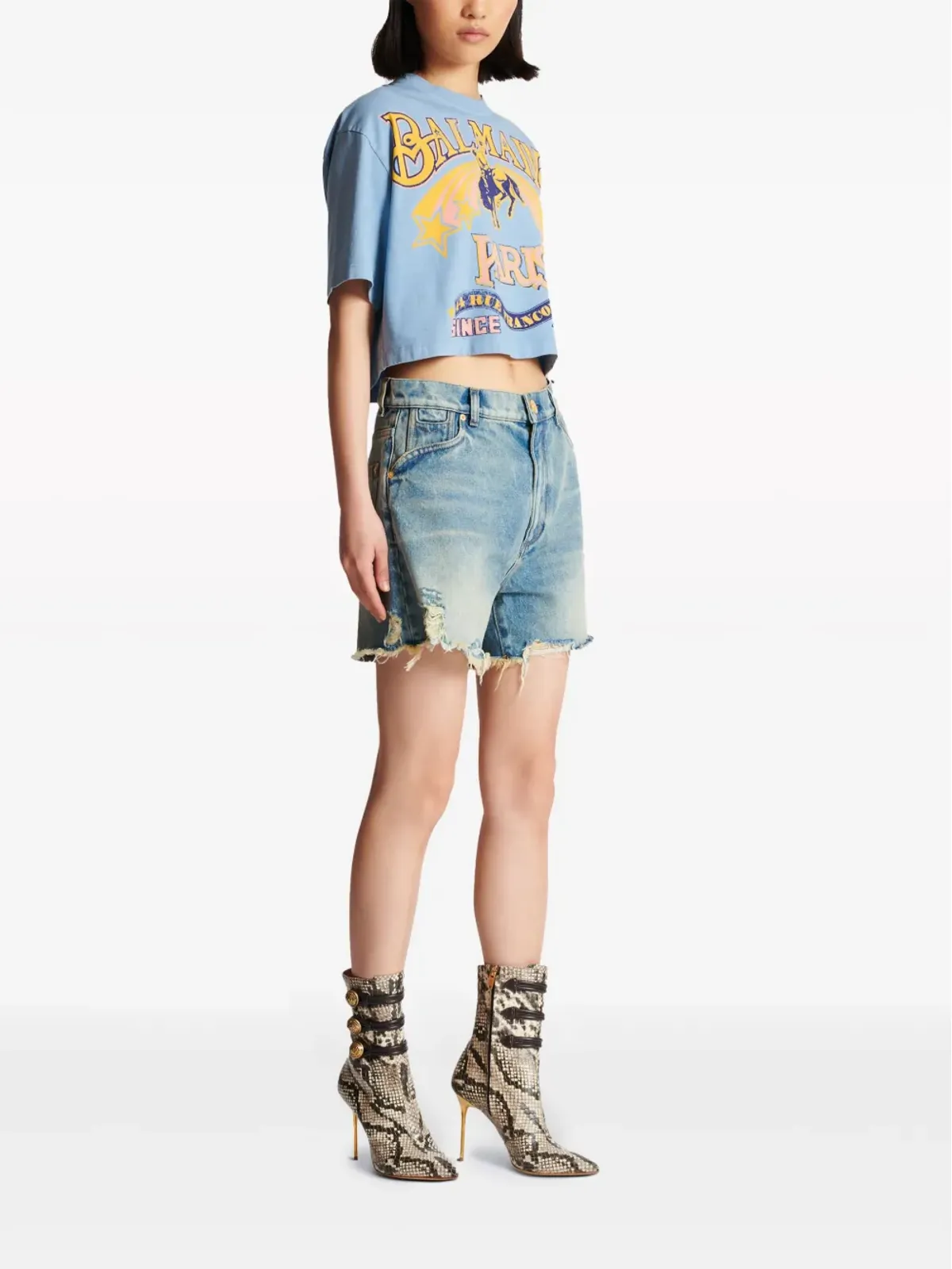 Balmain ミッドライズ ほつれヘムデニムショーツ - 画像3