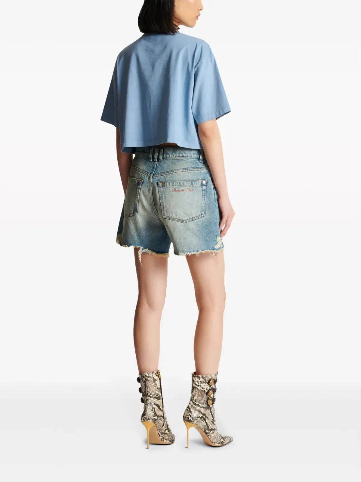 Balmain ミッドライズ ほつれヘムデニムショーツ - 画像4