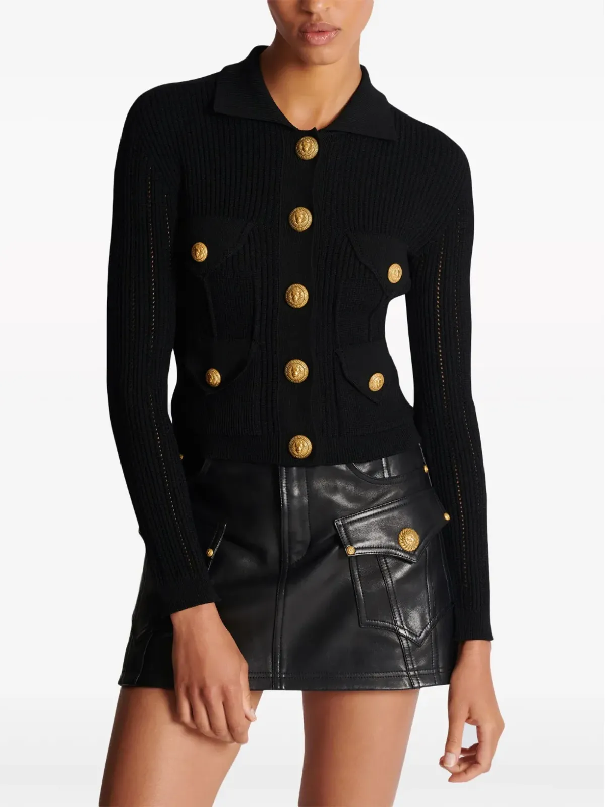 Balmain ボタン付きリブ編みカーディガン - 画像5
