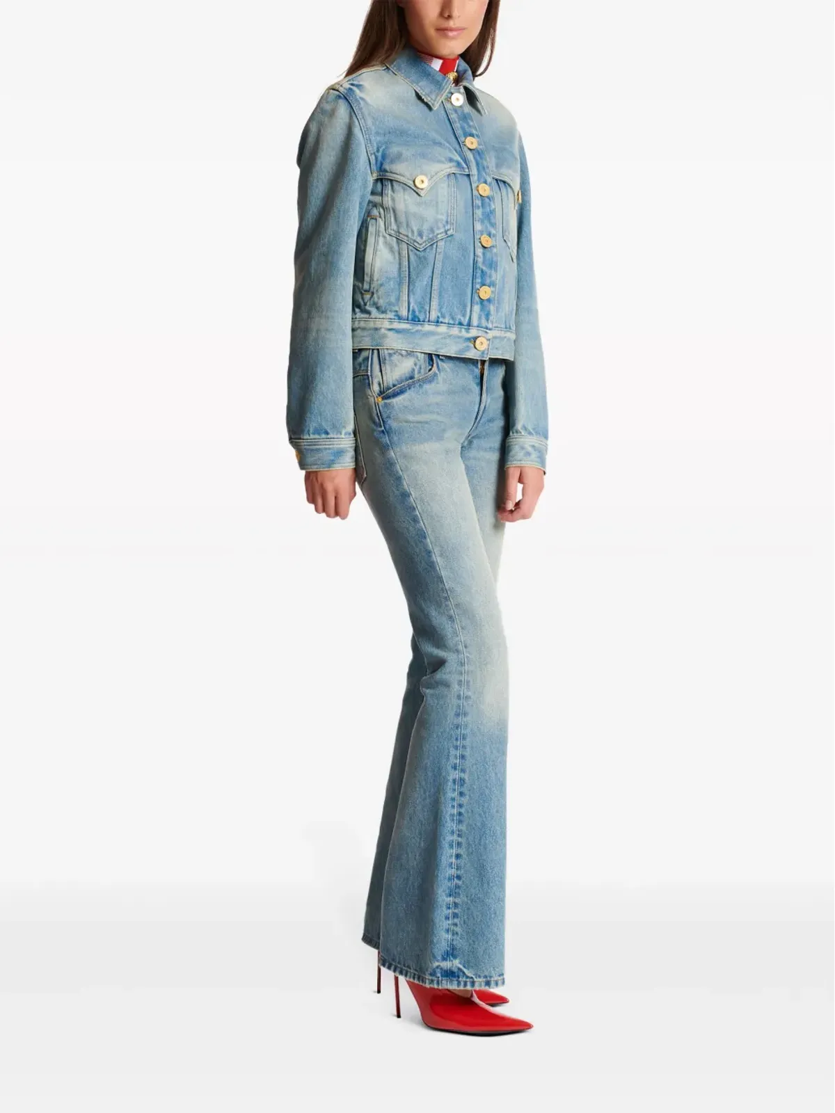 Balmain ストーンウォッシュデニムジャケット ブルー - 画像3