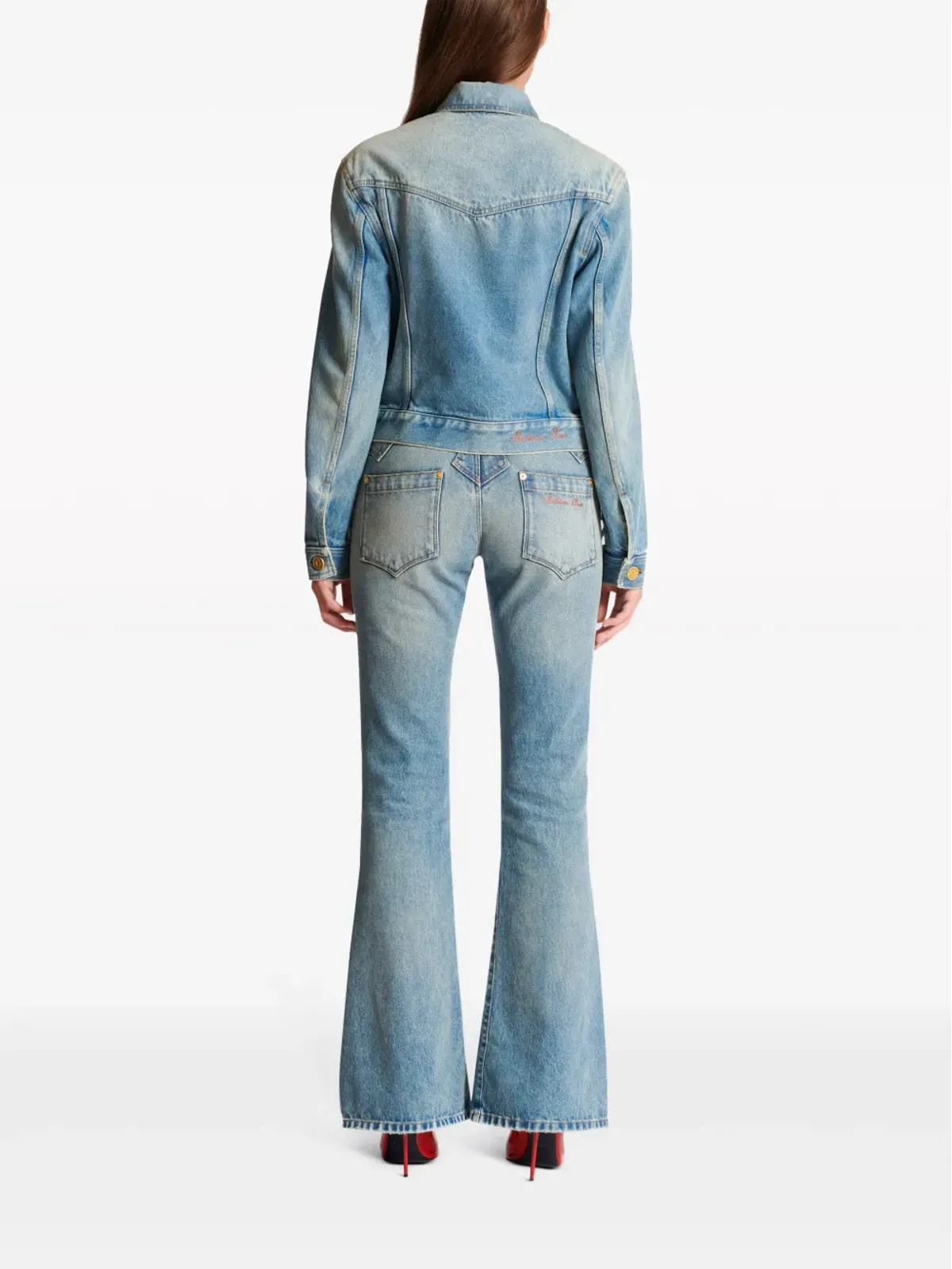 Balmain ストーンウォッシュデニムジャケット ブルー - 画像4