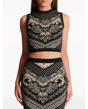 Balmain イントアルシア編み柄クロップトップ（ブラック） - サムネイル5