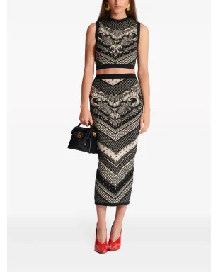 Balmain イントアルシア編み柄クロップトップ（ブラック） - サムネイル2